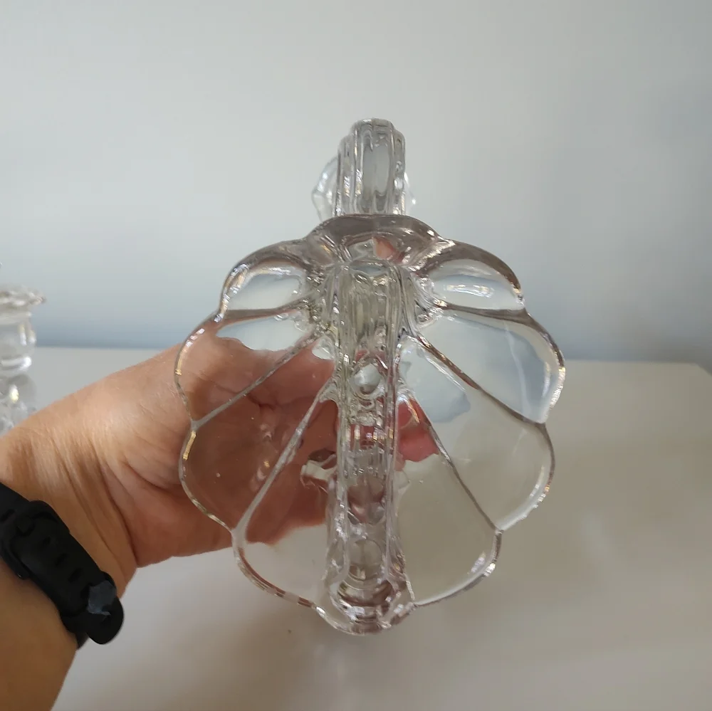 Vintage Cambridge Glass Caprice Three Light Candlestick Pair Chrystal Clear